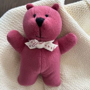 6" VINTAGE BABY GAP‎ PINK TEDDY BEAR W/ RIBBON RATTLE STUFFED ANIMAL PLUSH TOY